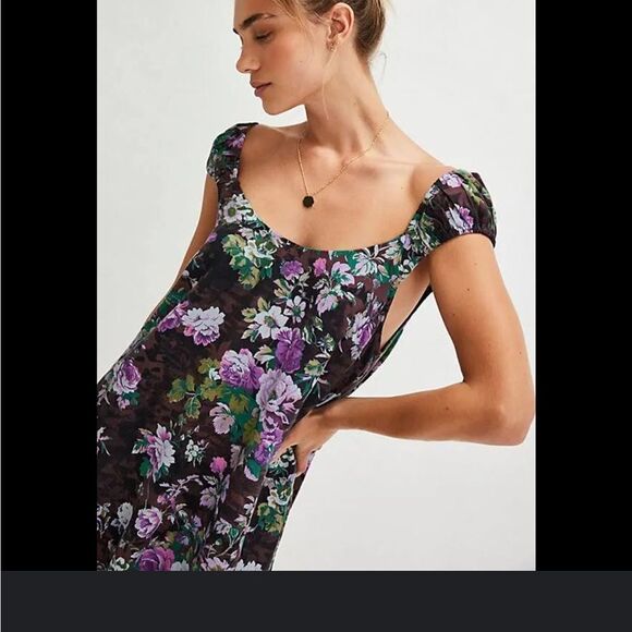 Free People wildflower mini dress floral boho pleated summer cotton linen - Picture 2 of 6